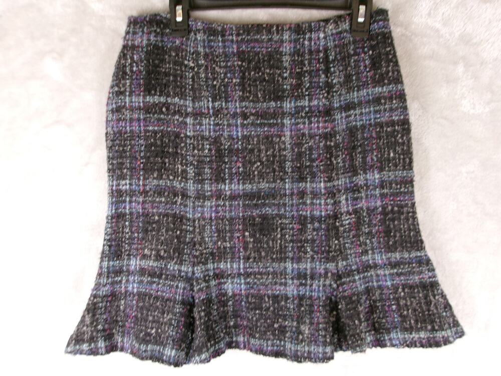 Jones New York Boucle Plaid Flounce Hem Lined Skirt Size 10